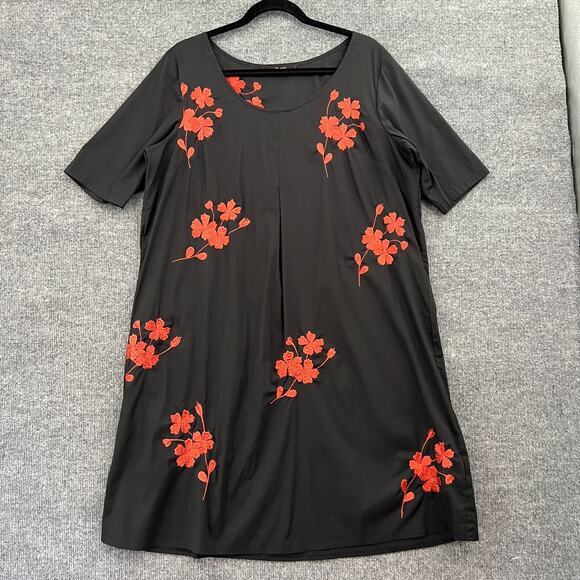 eShakti Dress Womens XL 18 Black Floral Embroidered Shift Pullover Half Sleeve - Picture 1 of 11